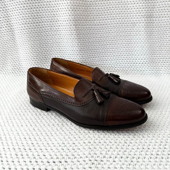 Mezlan Brown Havana Two Tone Wingtip Tassel Brogue Slip On Loafers Cap Toe 10M - Picture 3 of 12